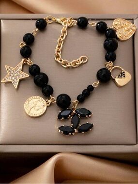 Target Black and Gold Charm Bracelet with Mixed Charms